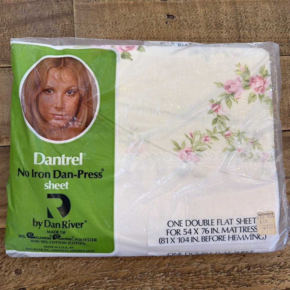 Vintage NEW Dantrel Dan River Double Flat Sheet  Sweetheart Rose 54x76